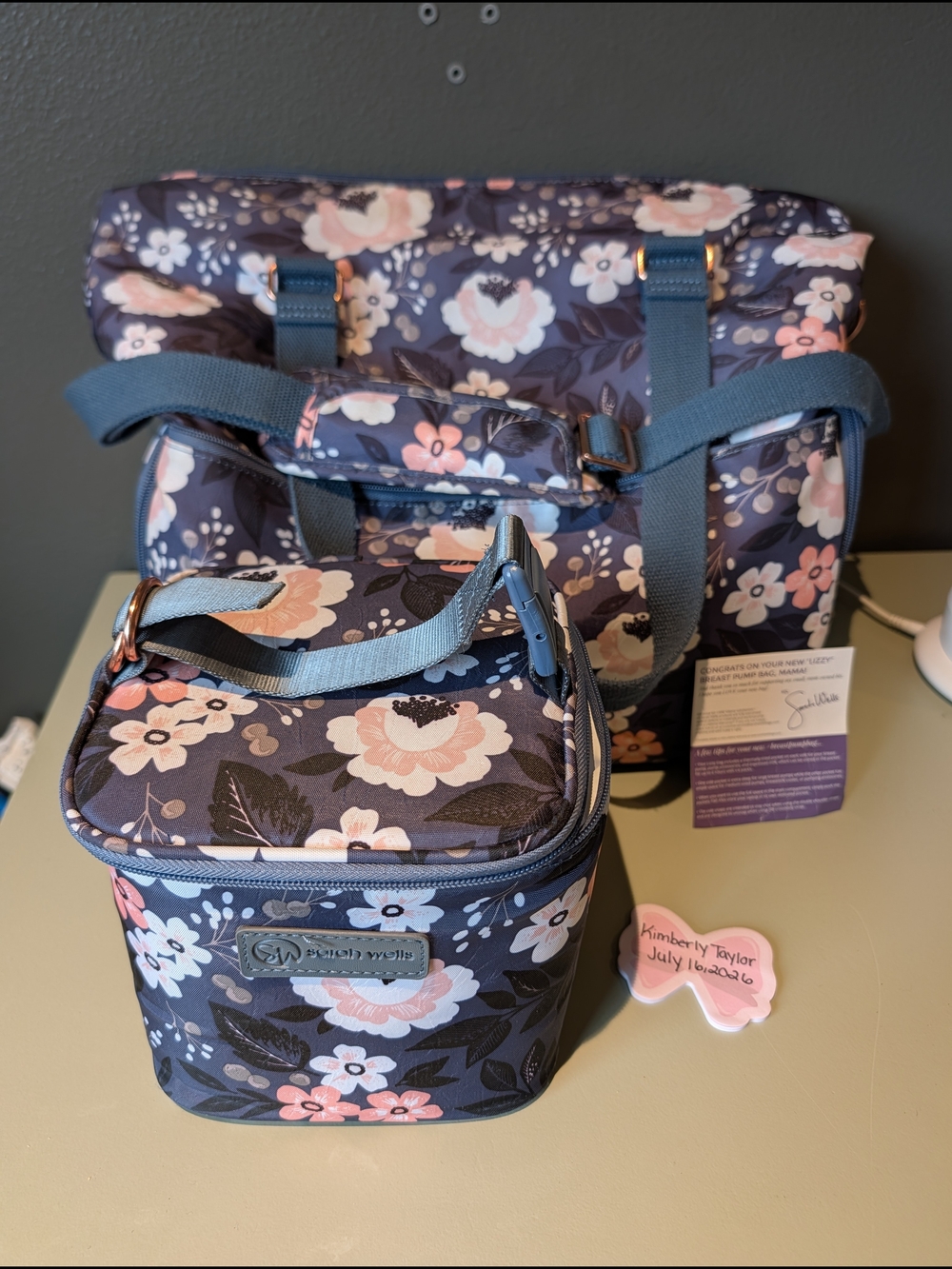 Stella Wells Floral Baby Bag and Cooler Set - Navy Pink